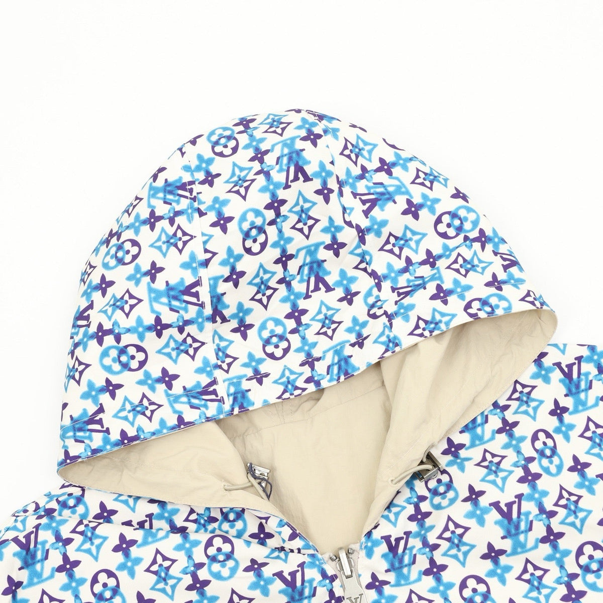 Louis Vuitton Reversible Hooded Windbreaker Unisex Full Zip Light Jacket Beige Outer with Monogram Lining