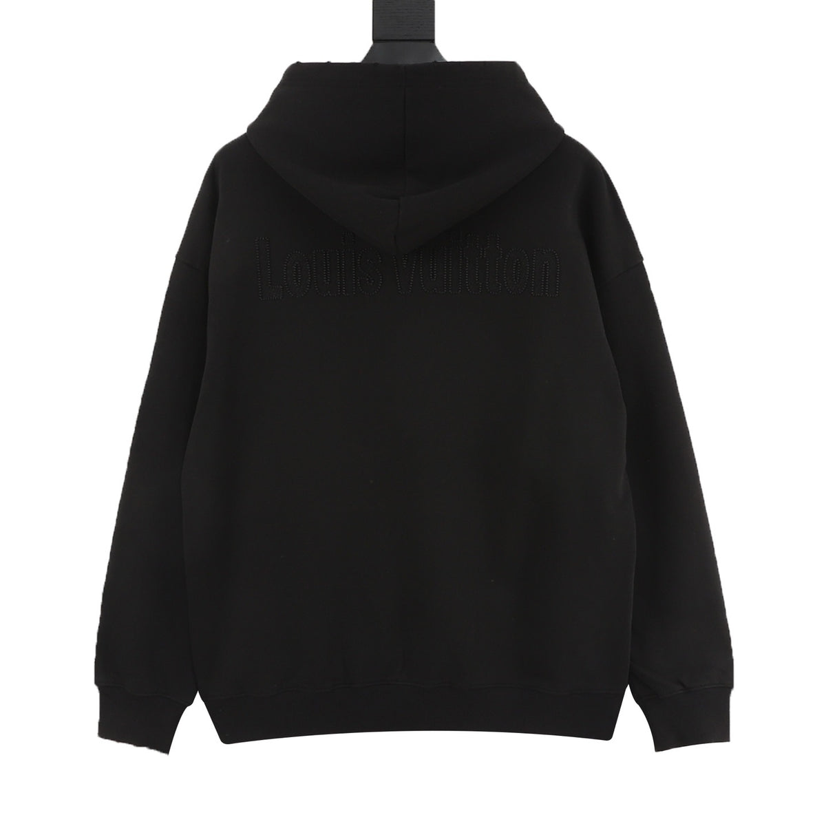 Louis Vuitton Embossed Logo Hoodie Unisex LV Letter Print Pullover Sweatshirt Black
