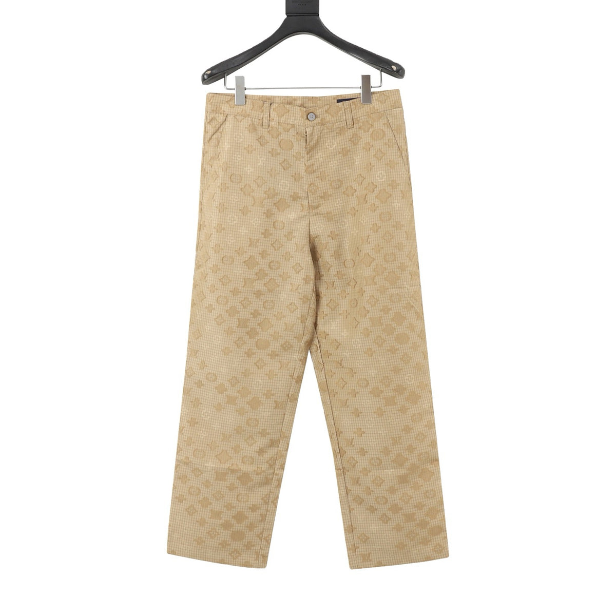 Luxury Monogram Grid Print Straight Leg Trousers Casual Streetwear Pants Unisex Khaki