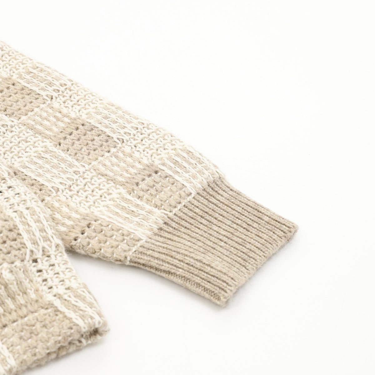 LV Beige Check Openwork Crochet Knit Collared Cardigan Unisex Designer Top