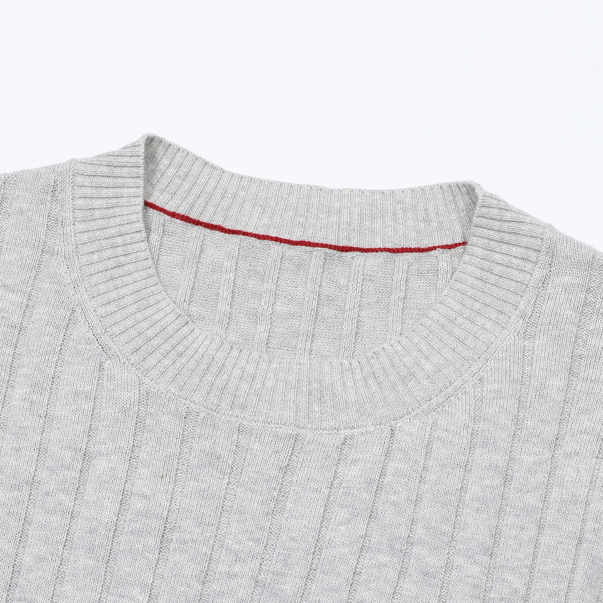 Bottega Veneta Light Grey Vertical Ribbed Crew Neck Long Sleeve Knit Top
