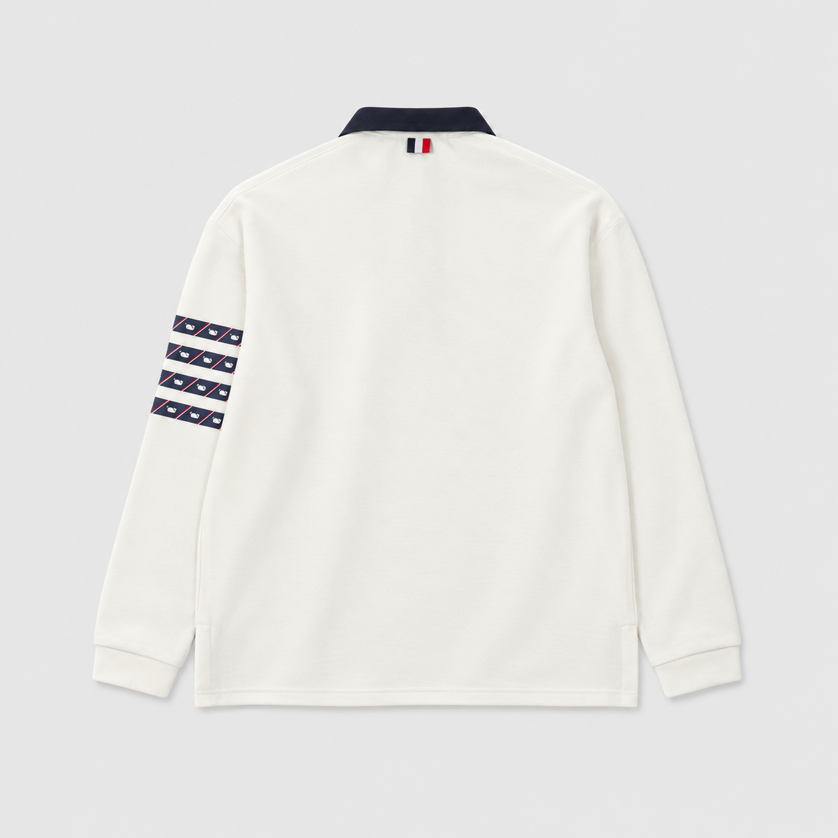 Thom Browne Whale Motif Long Sleeve Polo Shirt men – 4-Bar Stripe Ivory White with Navy