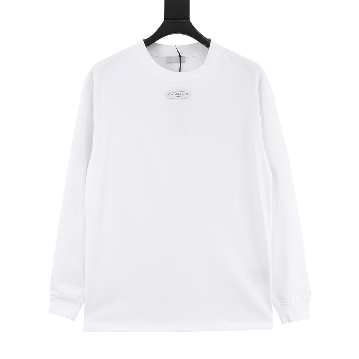 Dior Chest Tag Logo Long Sleeve T-shirt Unisex Christian Dior Label Casual Tee White