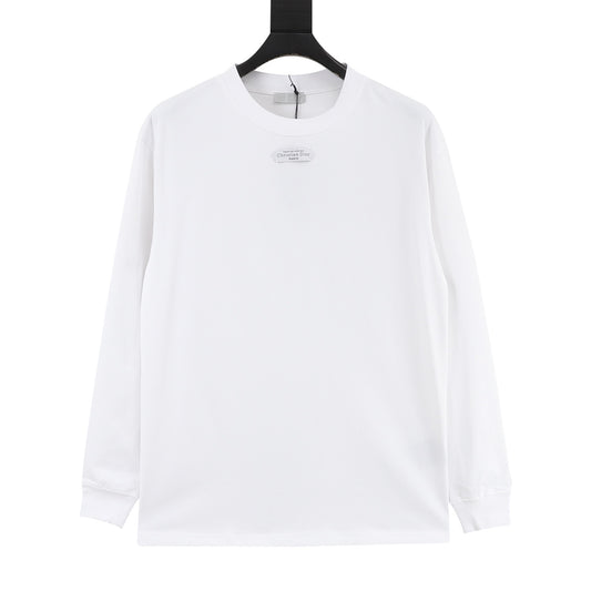Dior Chest Tag Logo Long Sleeve T-shirt Unisex Christian Dior Label Casual Tee White