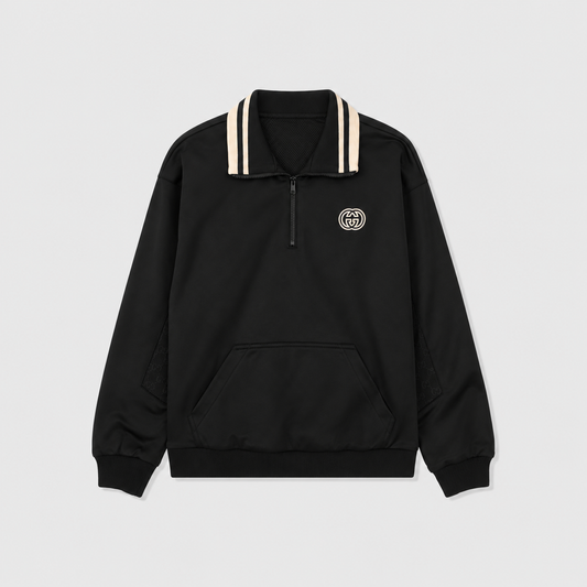 Gucci Black Interlocking G Stripe Collar Half Zip Sweatshirt Unisex