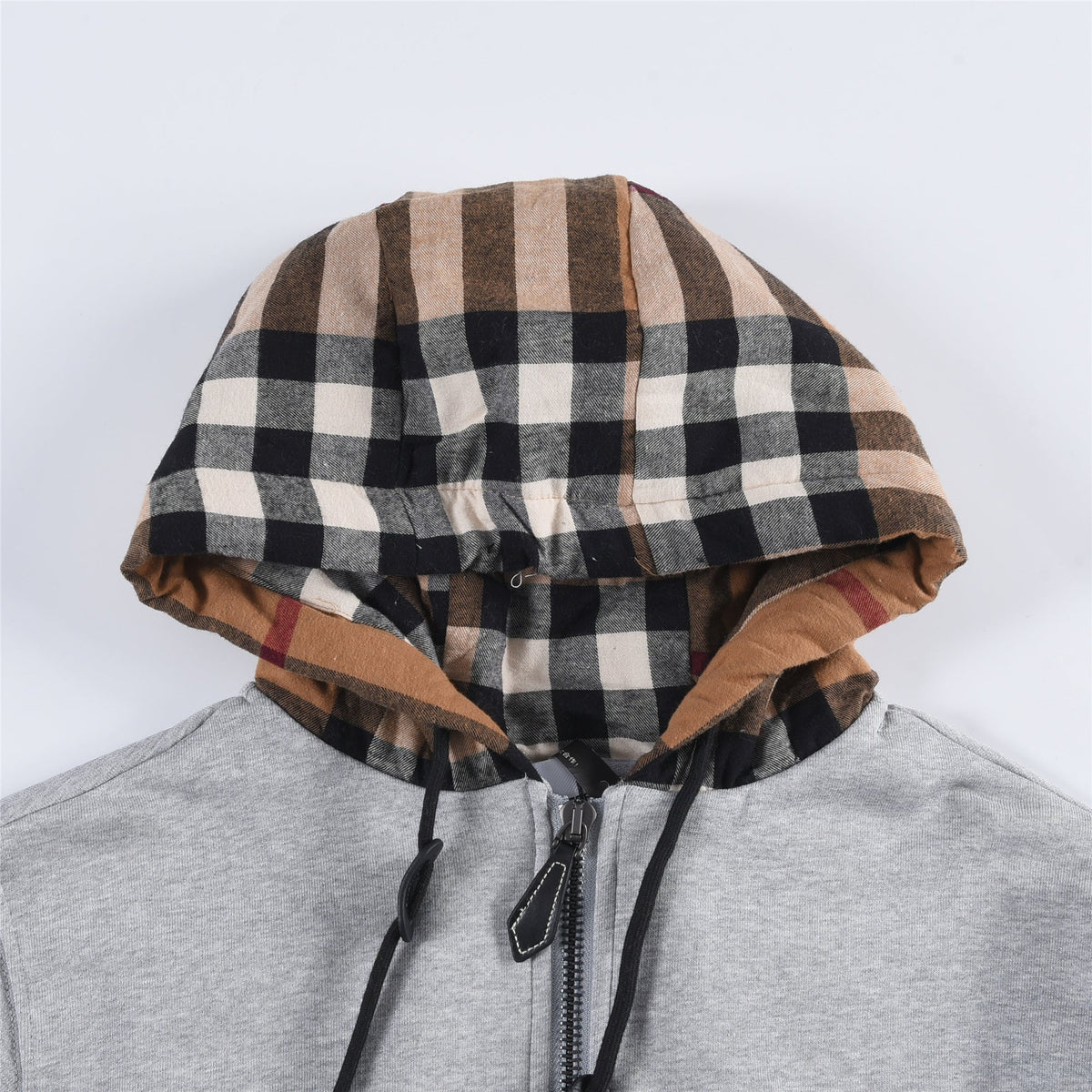 Burberry Heather Grey Zip Up Hoodie Full Vintage Check Hood Unisex