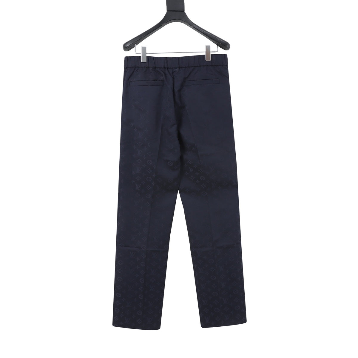 LV Monogram Jacquard Casual Pants Unisex Elastic Waist Designer Trousers Navy Blue