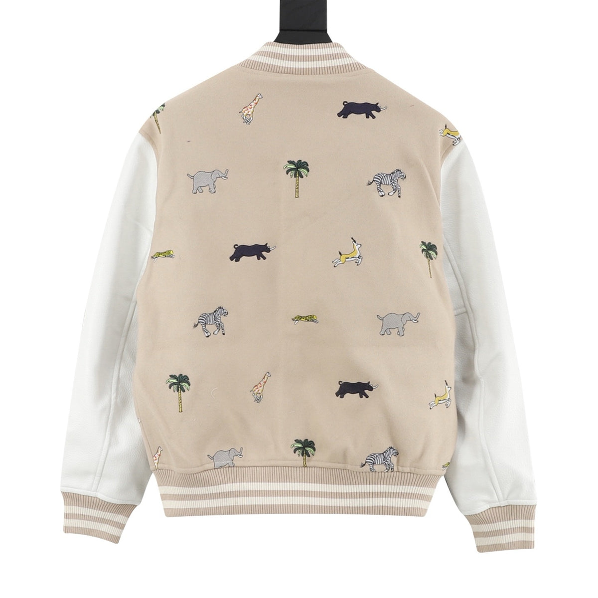 LV Reversible Jacket Animal Embroidery Varsity Jacket Wool Leather Sleeve Casual Baseball Coat Unisex & Off-white
