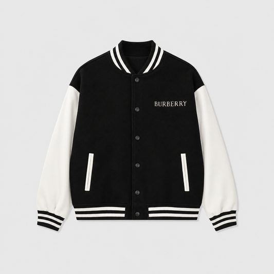 Burberry Black White Color Block Varsity Jacket Unisex