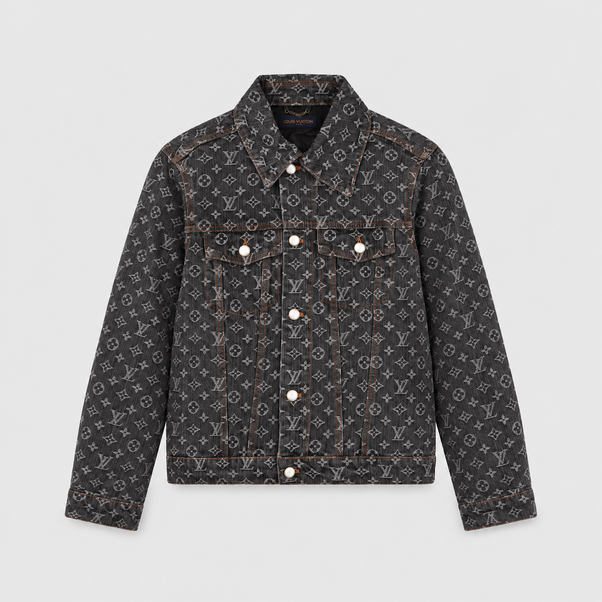 Louis Vuitton Black Grey Monogram Denim Trucker Jacket Unisex