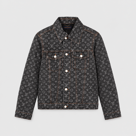 Louis Vuitton Black Grey Monogram Denim Trucker Jacket Unisex