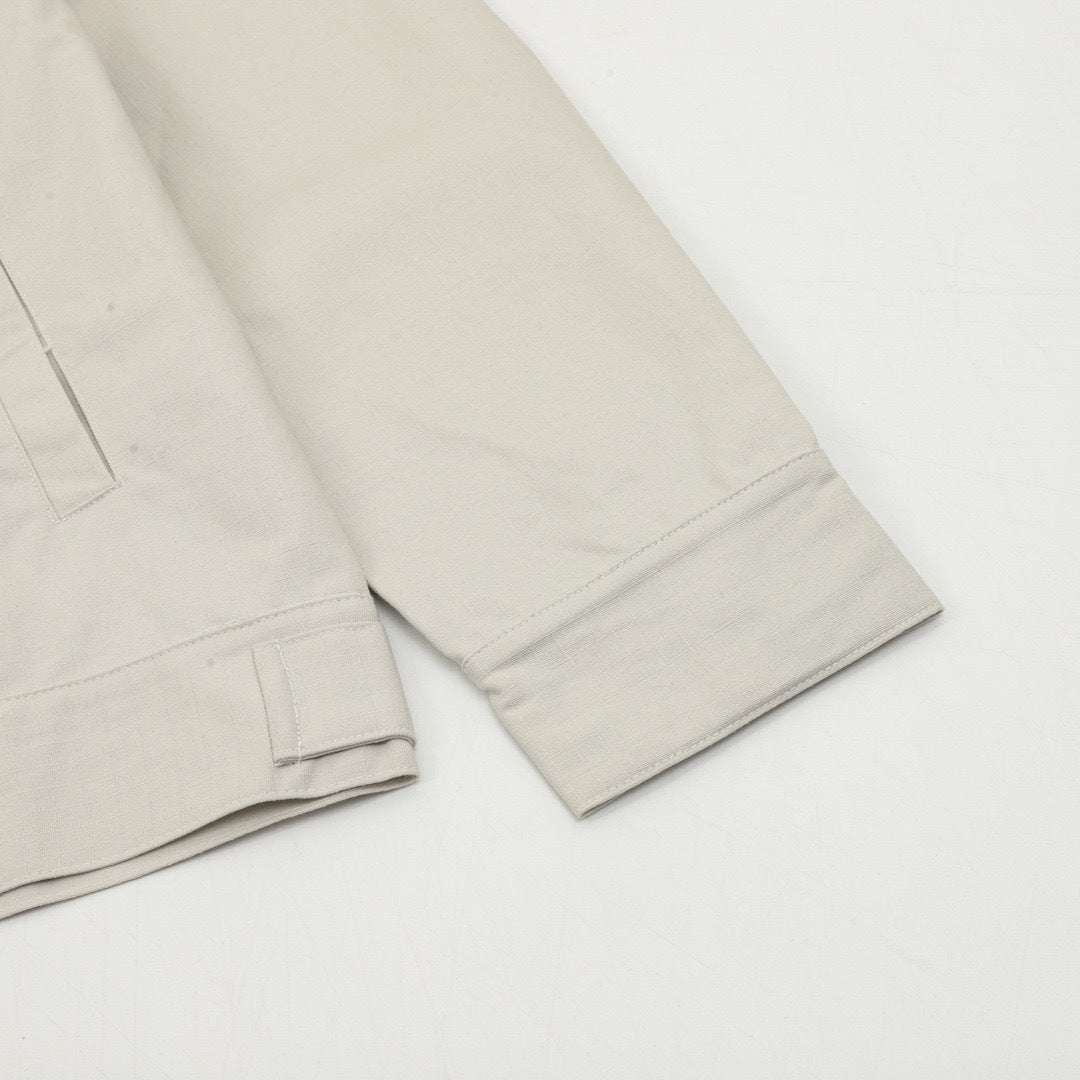 Loewe Light Khaki Pleated Collared Jacket Anagram Embroidery Zip Up Coat