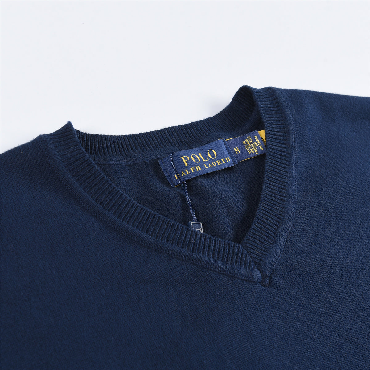 Polo Ralph Lauren Navy V-Neck Jacquard Knit Sweater Subtle Pony Logo Pullover Unisex