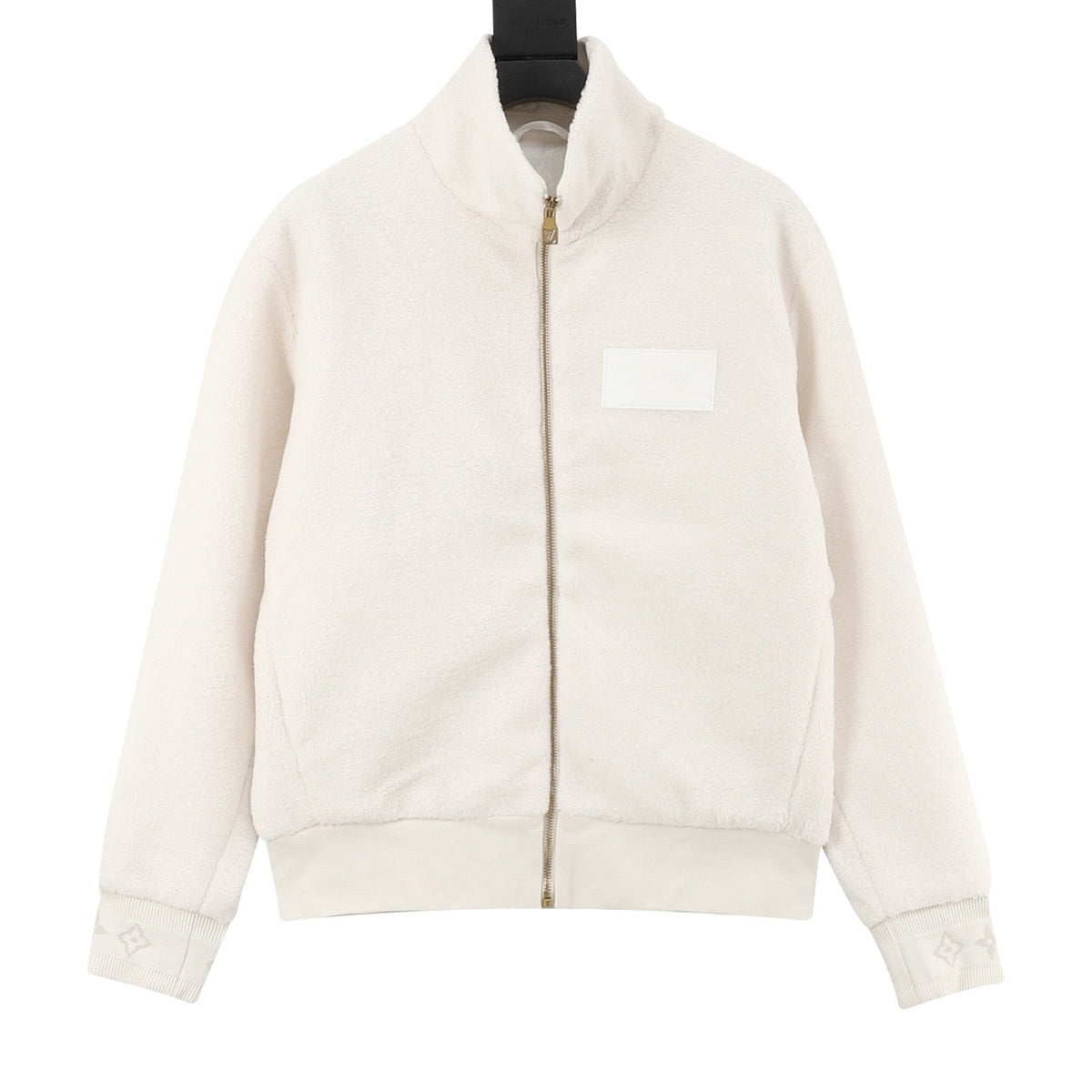 LV Monogram Cuff Sherpa Fleece Full Zip Warm Jacket Unisex Off White