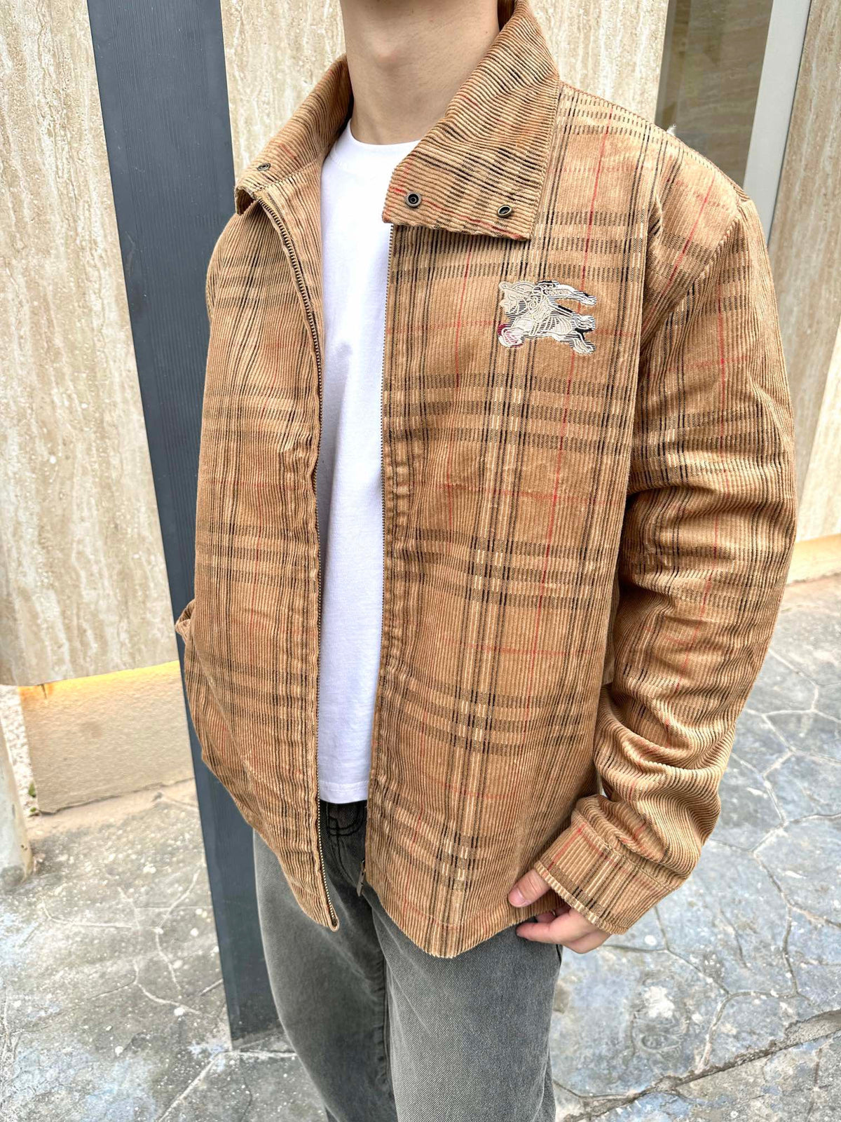 Burberry Vintage Check Corduroy Stand Collar Jacket Unisex