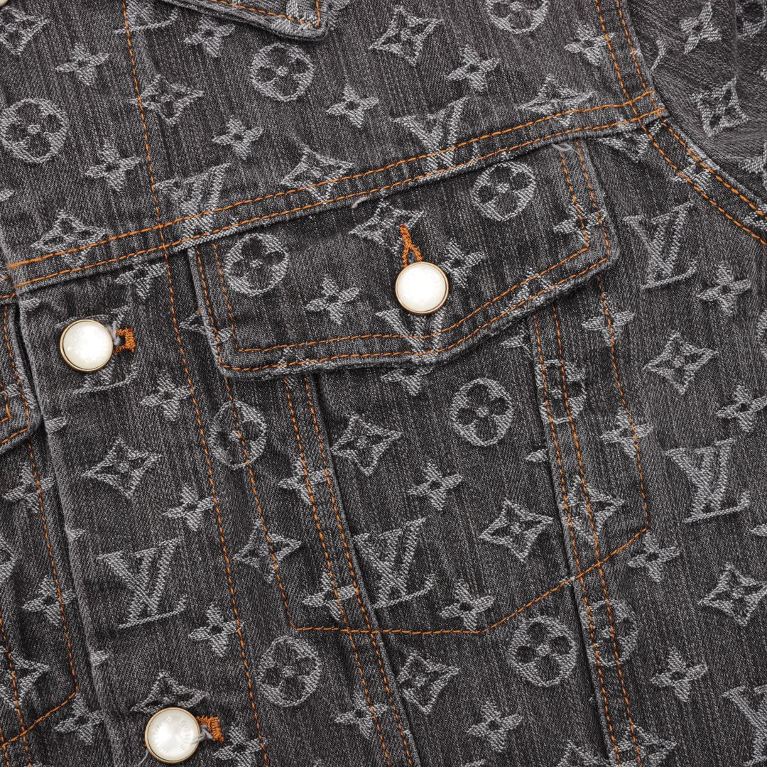 Louis Vuitton Black Grey Monogram Denim Trucker Jacket Unisex