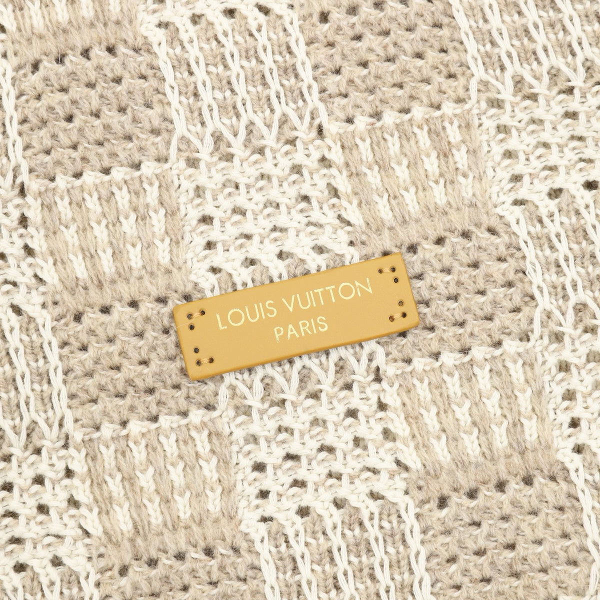 LV Beige Check Openwork Crochet Knit Collared Cardigan Unisex Designer Top