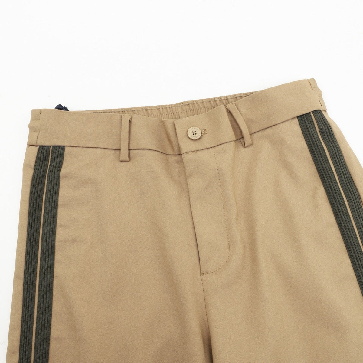 Men Moncler Straight Leg Trousers Two Tone Side Stripe Luxury Daily Pants Khaki with Dark Green Side Stripes