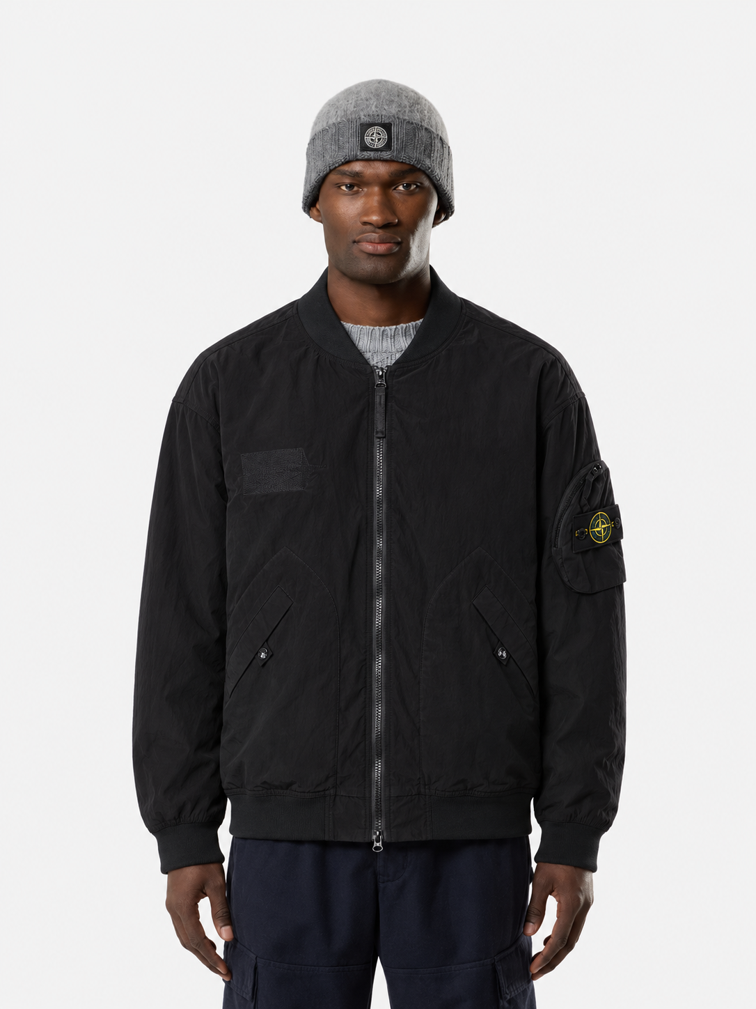 Stone Island Black Nylon Metal Bomber Jacket Zip Up Compass Badge Unisex
