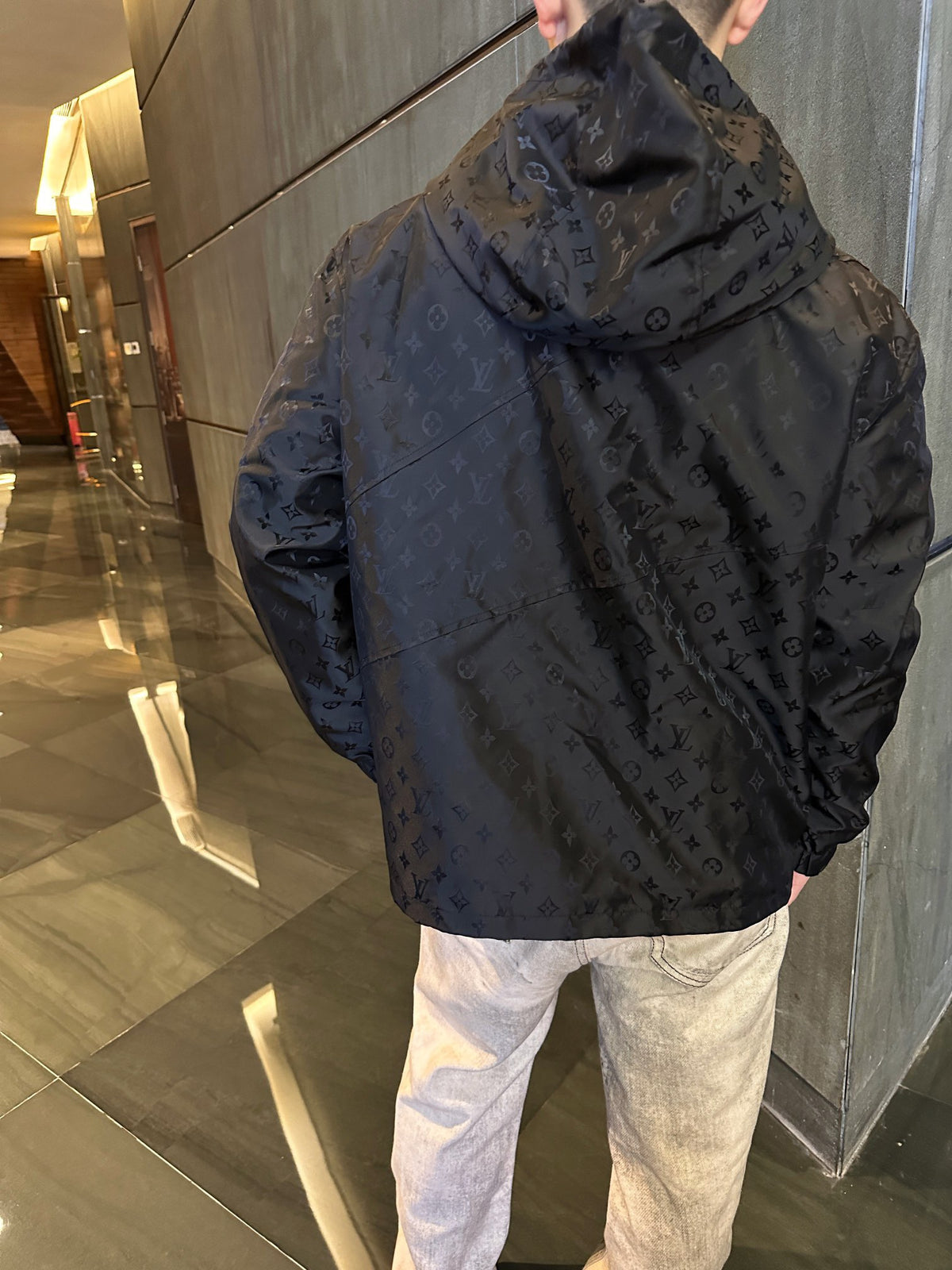 Louis Vuitton Black Monogram Hooded Windbreaker All Over Jacquard LV Jacket