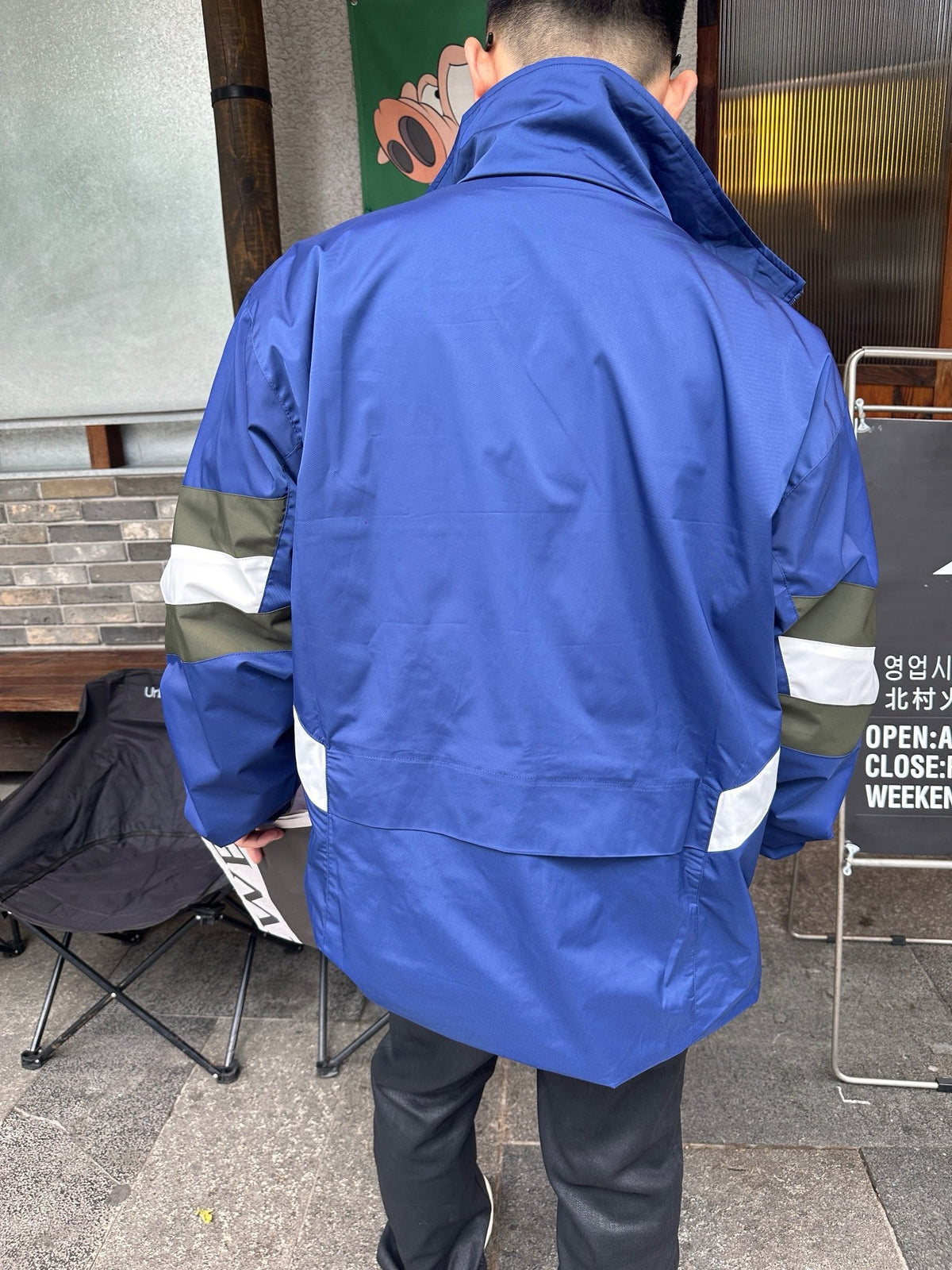 Balenciaga Crest Logo College Track Jacket Unisex Royal Blue with Green & White Stripes
