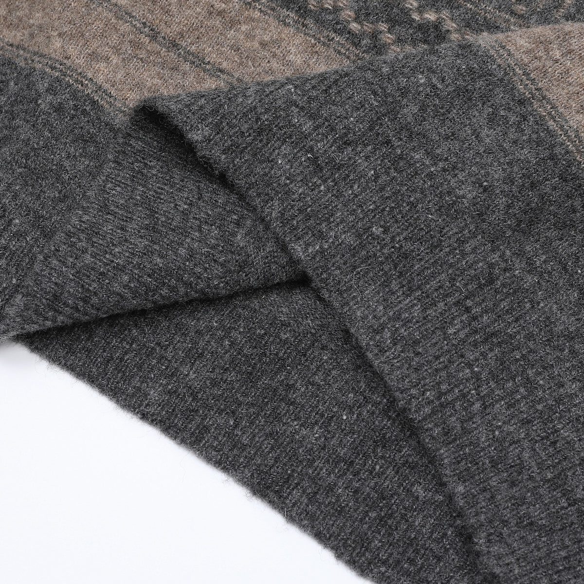 Fair Isle Crew Neck Knit Sweater Retro Stripe Jacquard Pullover Unisex Heather Grey