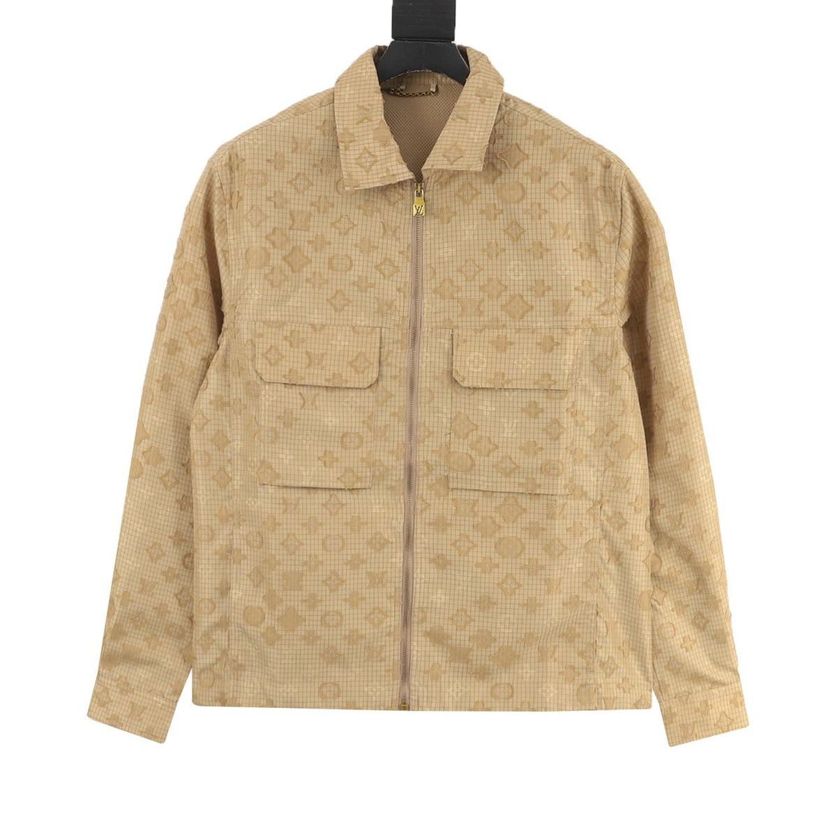 Louis Vuitton Jacquard Monogram Grid Collared Casual Workwear Jacket Unisex Khaki