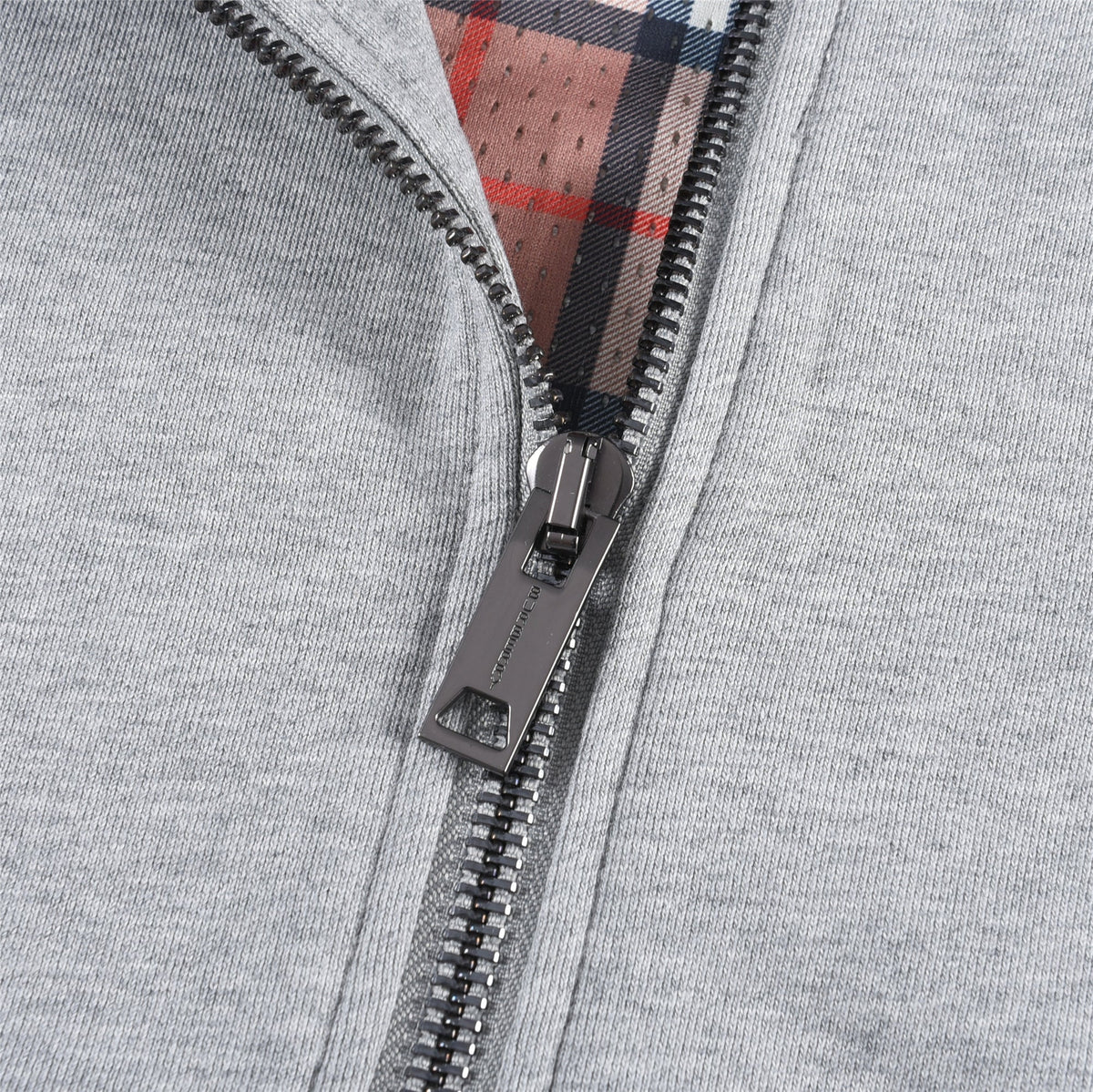 Burberry Heather Grey Square Logo Label Zip Up Hoodie Check Lined Hood Unisex
