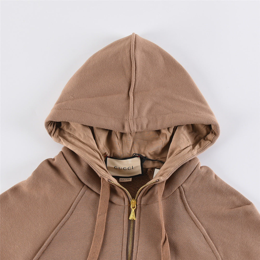 Gucci Khaki Web Stripe Half Zip Hoodie Unisex