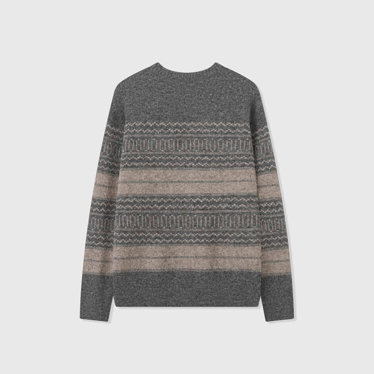 Fair Isle Crew Neck Knit Sweater Retro Stripe Jacquard Pullover Unisex Heather Grey