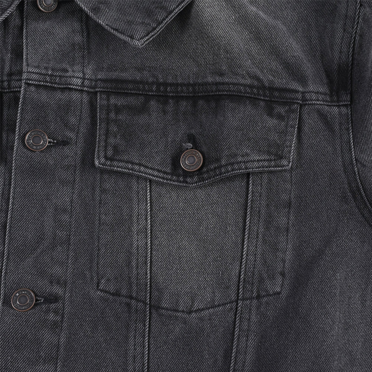 Unisex Black Washed Denim Jacket With Detachable Grey Hood