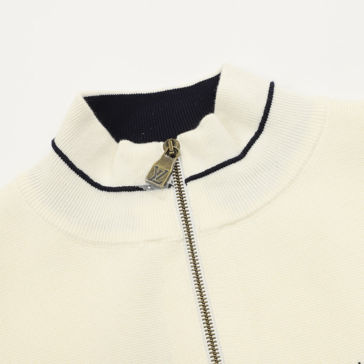Louis Vuitton Color Block Stand Collar Zip Knit Jacket Luxury Full Zip Outerwear Off White & Light Grey
