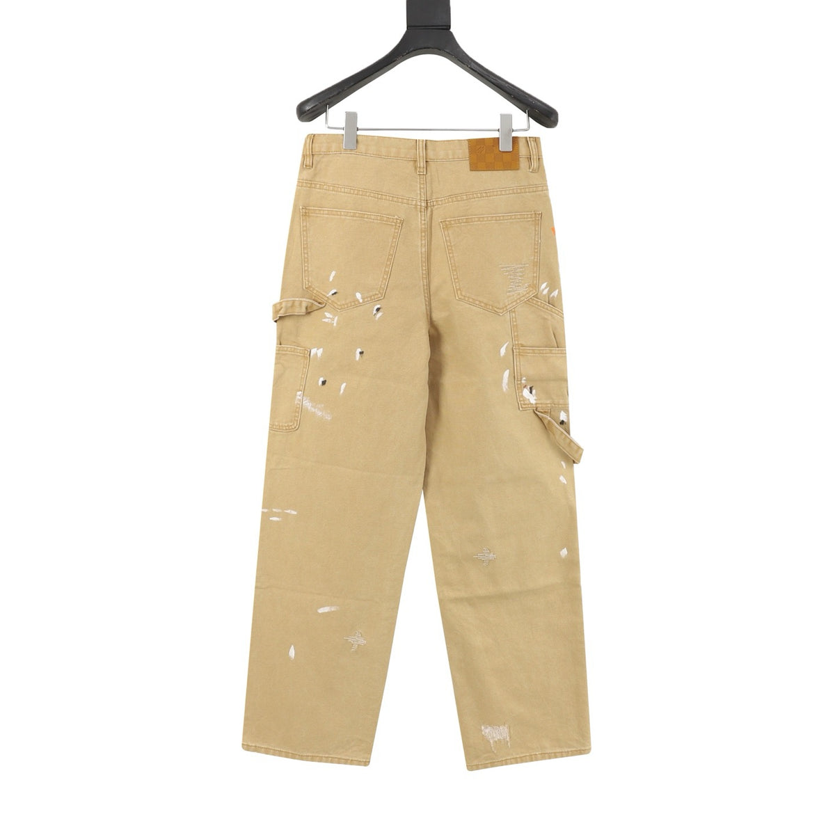 LV Luxury Paint Splatter Carpenter Pants Multi Pocket Streetwear Work Trousers Khaki