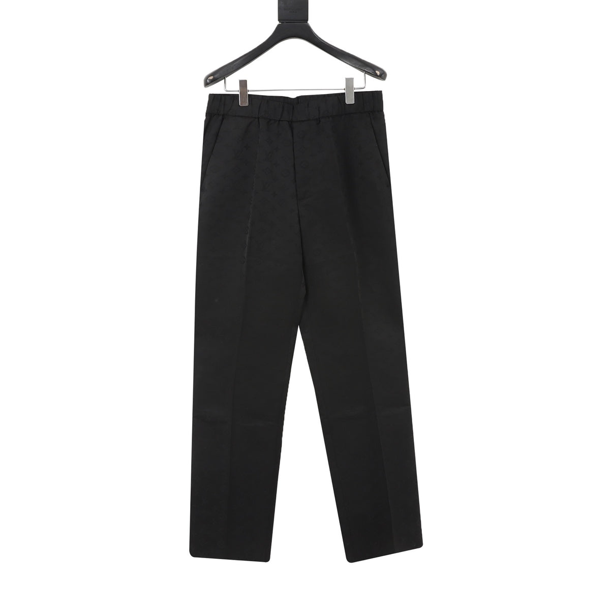 LV Black Allover Monogram Jacquard Straight Leg Pants Unisex Designer Trousers