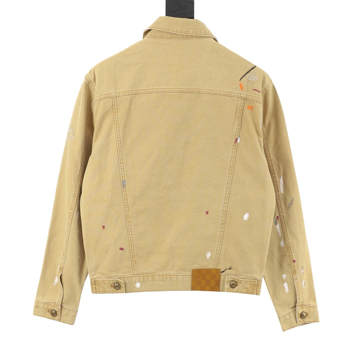 Louis Vuitton Paint Splatter Trucker Jacket Unisex Luxury Distressed Denim Coat Khaki