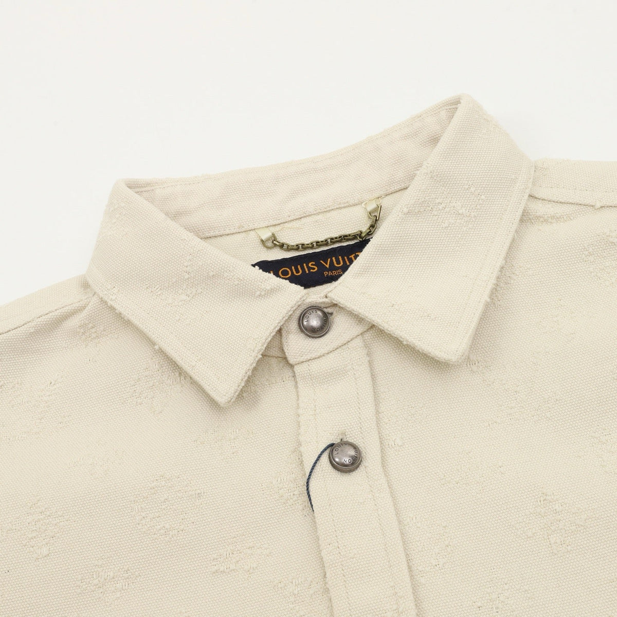 LV Distressed Jacquard Long Sleeve Work Shirt Casual Oversized Shirt Unisex Cream Off White