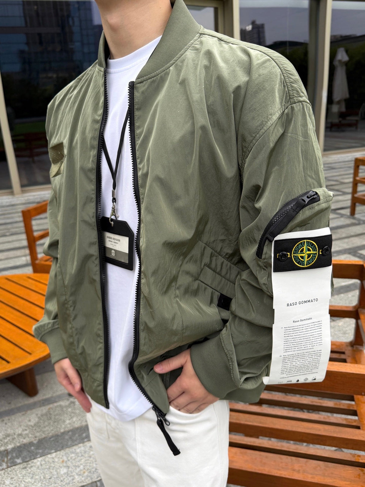 Stone Island Sage Green Nylon Metal Bomber Jacket Zip Up Compass Badge Unisex