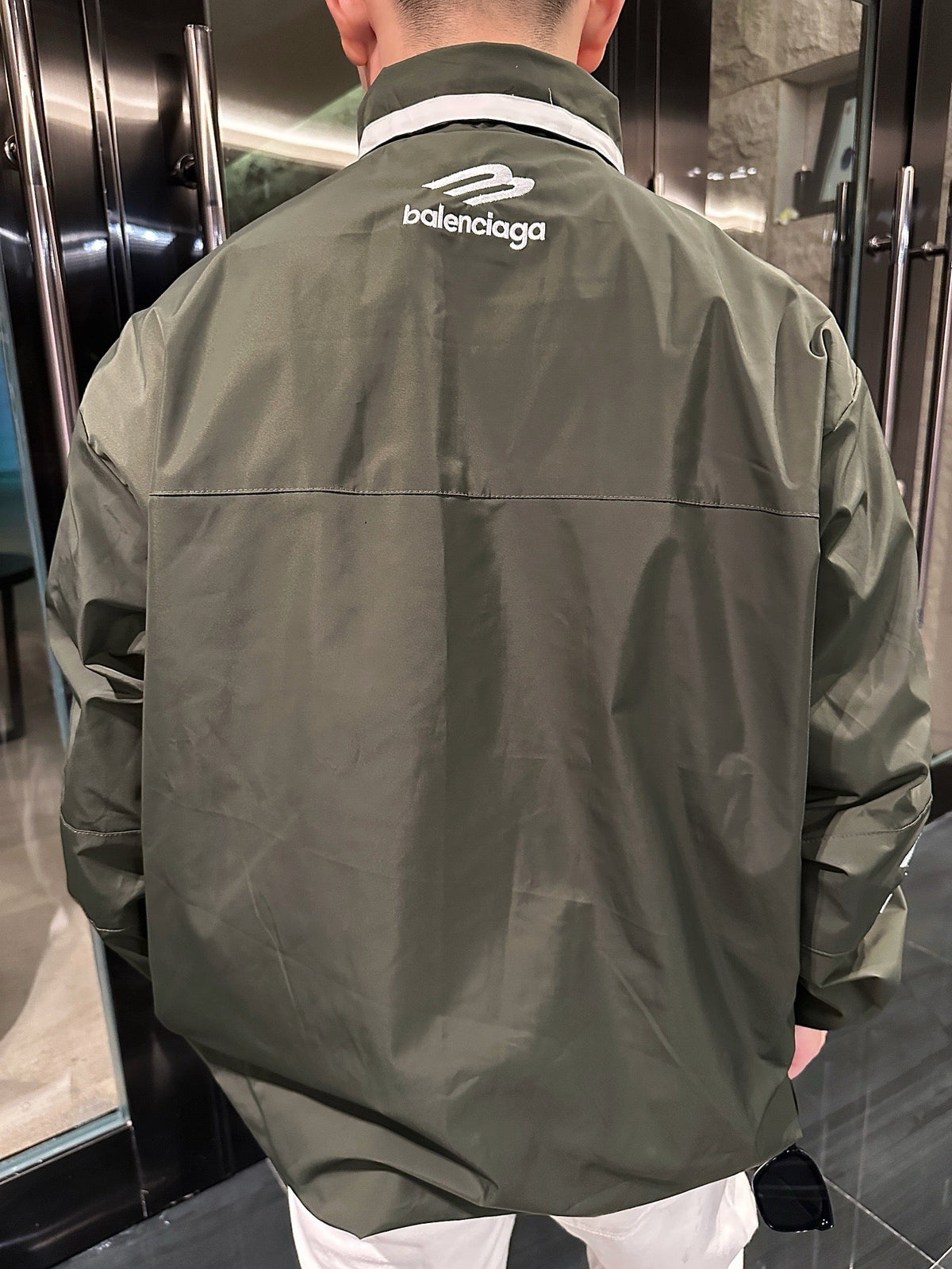 Balenciaga 3B Logo Striped Sport Jacket Full Zip Outerwear Unisex Olive Green