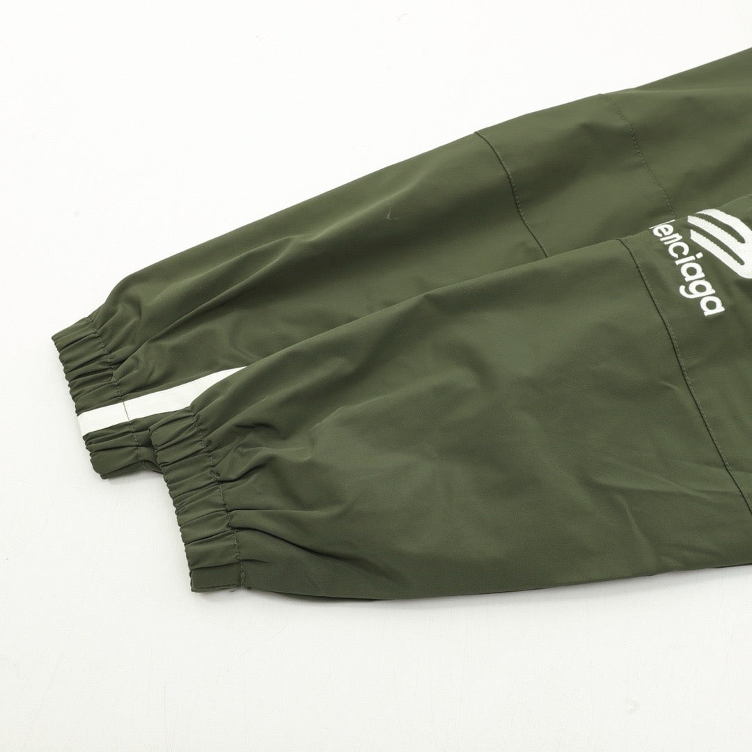 Balenciaga 3B Logo Striped Sport Jacket Full Zip Outerwear Unisex Olive Green
