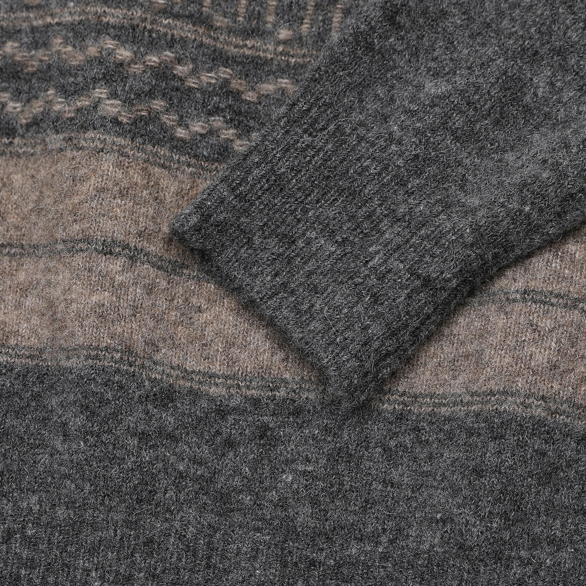 Fair Isle Crew Neck Knit Sweater Retro Stripe Jacquard Pullover Unisex Heather Grey