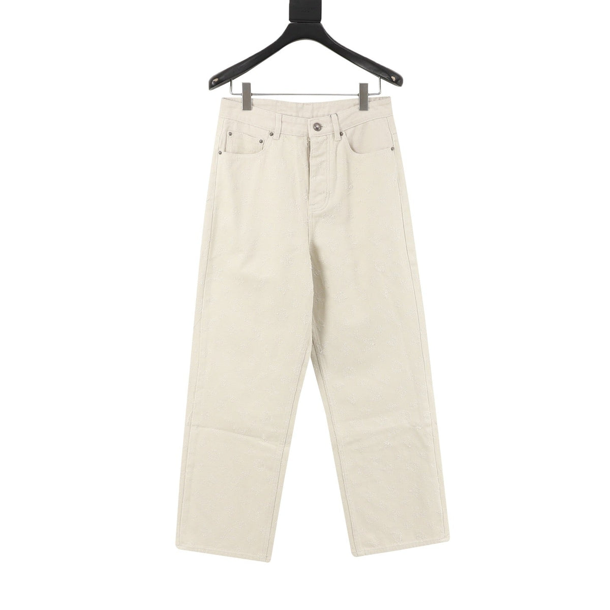Louis Vuitton Full Textured Monogram Wide Leg Casual Jean Cream Off Whites Streetwear Unisex